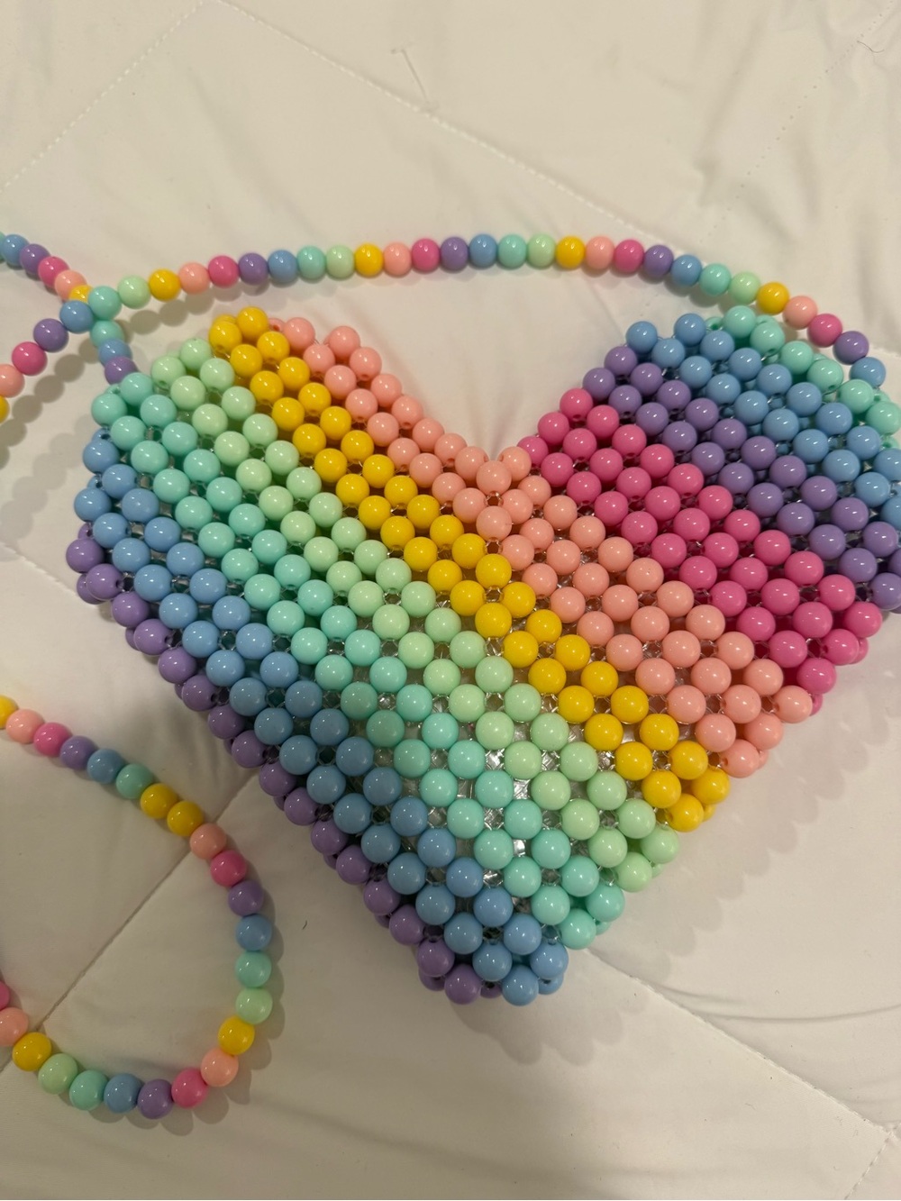 Pastel Rainbow Beaded Heart Crossbody Bag - Kids Accessories